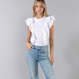 Veronica Beard Bea Ruffle T-shirt in White Feminine Cottagecore Casual Women's S